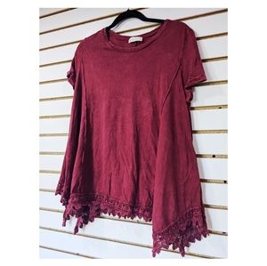 Altar'd State Wine Color Shirt with Lace Hem.
